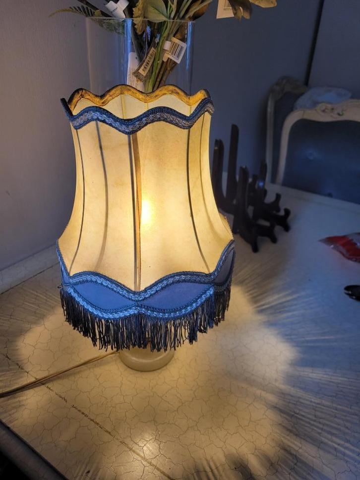 Vintage tafellamp met onyx voet, Huis en Inrichting, Lampen | Tafellampen, Zo goed als nieuw, Minder dan 50 cm, Metaal, Stof, Overige materialen