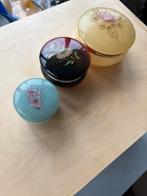 Set  3 vintage handbeschilderde glazen potjes Boheems stijl, Verzenden