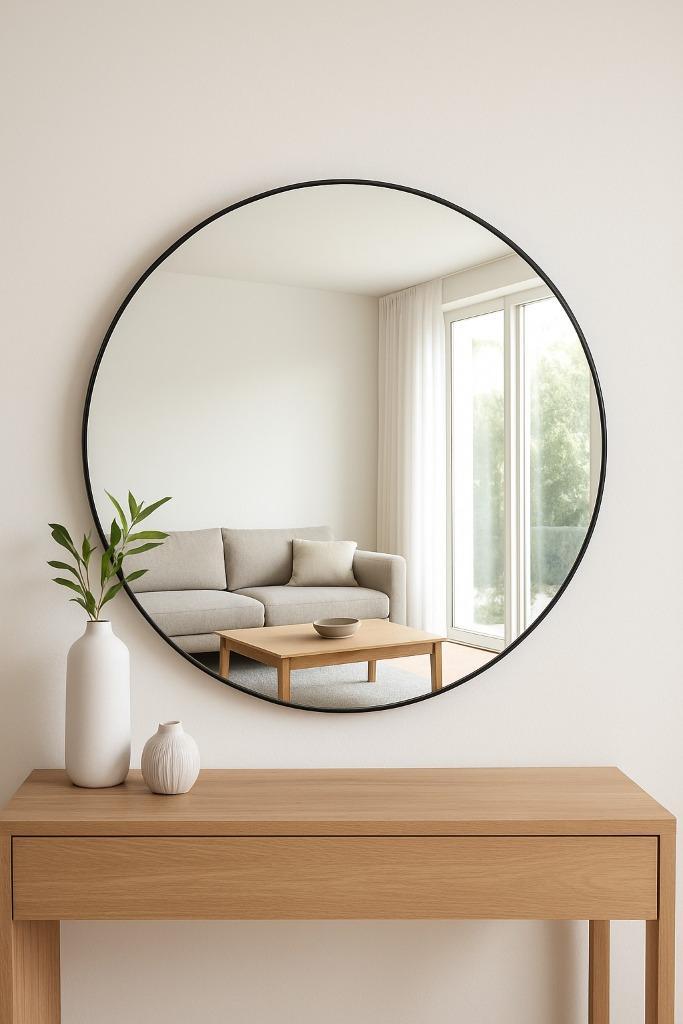 Ronde spiegel Zara Home – 68 cm – Zwart frame – Modern, Huis en Inrichting, Woonaccessoires | Spiegels, Zo goed als nieuw, 50 tot 75 cm