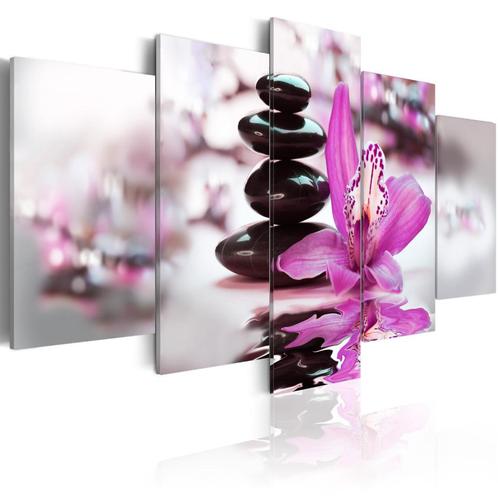 905 Spa Stenen Roze Bloem 5 Luik Canvas Schilderij 200x100cm, Antiek en Kunst, Kunst | Schilderijen | Abstract, Ophalen of Verzenden
