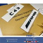 W205 C43 AMG LOGO SET ZWART EMBLEMEN SET Mercedes C KLASSE 4, Gebruikt, -, Ophalen of Verzenden, -