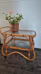 Rohe vintage rotan bamboe serveerwagen  bijzettafel, Huis en Inrichting, 45 tot 60 cm, Gebruikt, Vintage, Rechthoekig