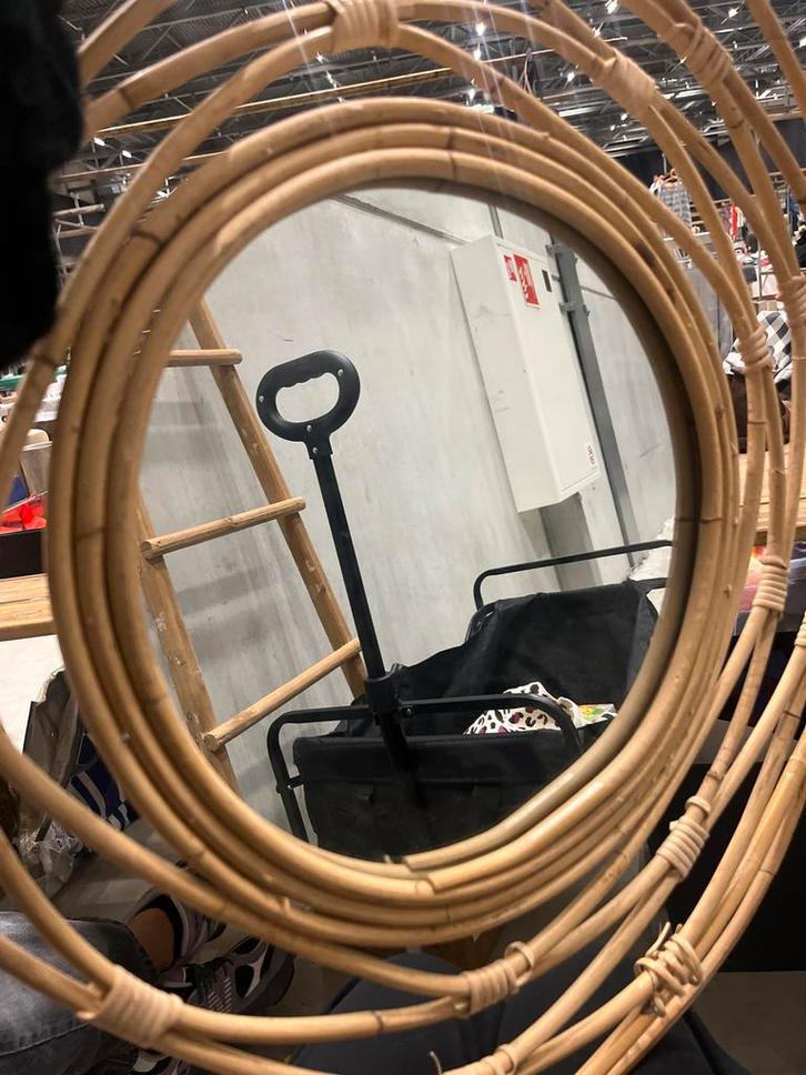 Bohemian Rotan Spiegel, Huis en Inrichting, Woonaccessoires | Spiegels, Zo goed als nieuw, 50 tot 75 cm, Rond, Ophalen of Verzenden