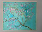 Azuurblauwe met roze magnolia’s, schilderij, Ophalen of Verzenden