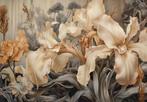 Iris behang Beige Grijs, bloemen, Fotobehang4you, Verzenden, Grijs, Bloemen behang, Iris, beige, goud,