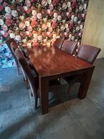Teakhout eettafel 1 x 2 meter met 6 stoelen, Huis en Inrichting, Ophalen, Gebruikt, 4 tot 6 stoelen