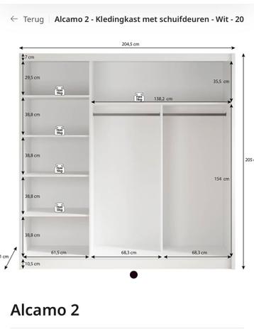 Kledingkast met spiegel,- schuifdeuren - afbeelding 3