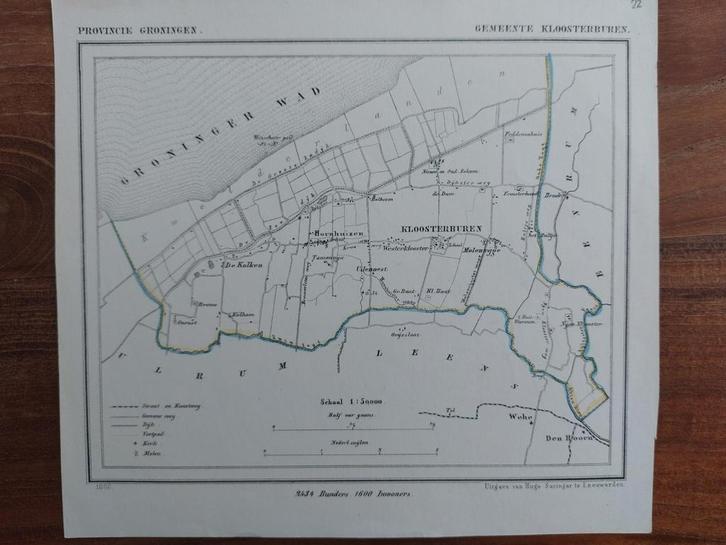 22 / Kloosterburen Bornhuizen Litho uit 1866 van J. Kuyper, Antiek en Kunst, Kunst | Litho's en Zeefdrukken, Ophalen of Verzenden