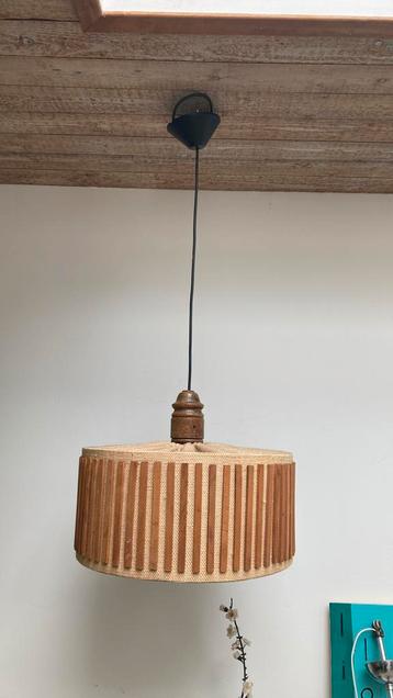 Strakke 70 houten/stoffen jaren hanglamp beschikbaar voor biedingen