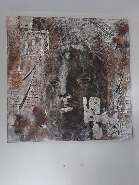 Canvas doek 120 x 120 Boedha, Huis en Inrichting, Woonaccessoires | Boeddhabeelden, Zo goed als nieuw, Ophalen