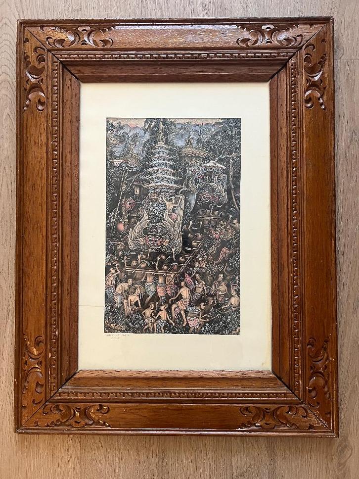 Bali Schilderij Keliki 67 x 47cm Crematie Ceremonie, Antiek en Kunst, Kunst | Schilderijen | Klassiek, Ophalen