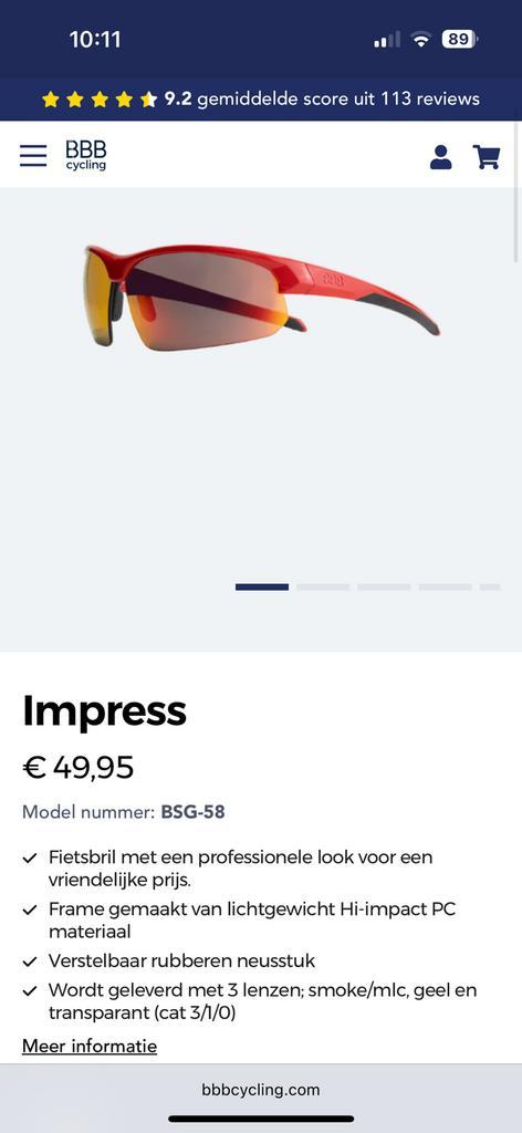 Fietsbril Impress van BBB cycling, Sieraden, Tassen en Uiterlijk, Zonnebrillen en Brillen | Heren, Zo goed als nieuw, Zonnebril