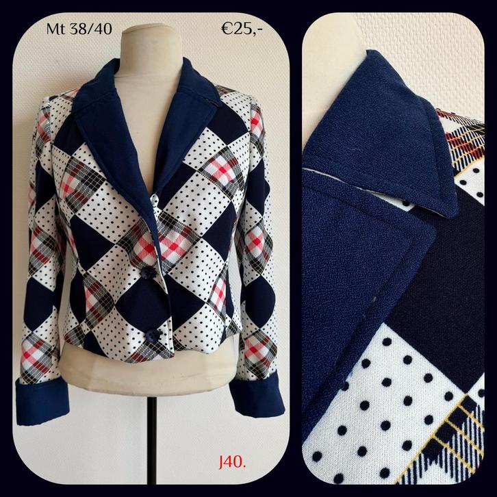 J40. Vintage jasje mt 38/40, Kleding | Dames, Jasjes, Kostuums en Pakken, Gedragen, Jasje, Maat 38/40 (M), Wit, Verzenden