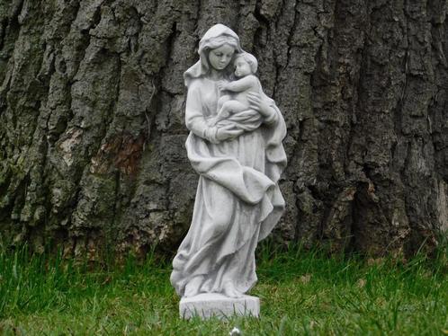 Beeld Maria met Kind - Volledig Steen - Wit met Grijs, Tuin en Terras, Tuinbeelden, Mensenbeeld, Steen, Ophalen of Verzenden