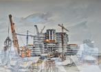 Paul kerrebijn aquarel kleurenets bouwplaats aan de haven, Ophalen of Verzenden