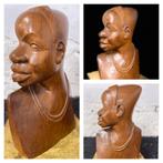 Vintage Afrikaans houtsnijwerk bust en profil hoofd, Ophalen of Verzenden