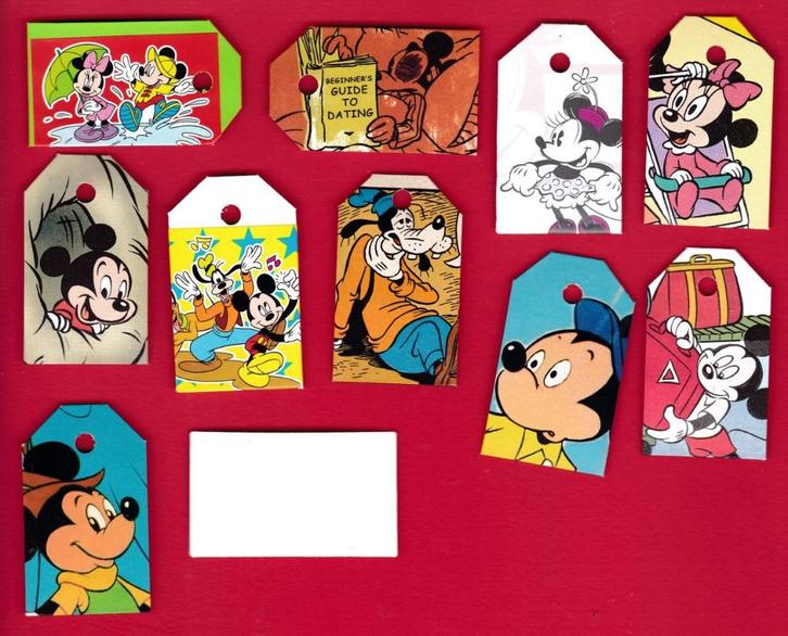 6920) mickey en vriendjes labeltjes, Verzamelen, Disney, Zo goed als nieuw, Overige typen, Mickey Mouse, Ophalen of Verzenden