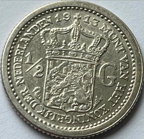 Hele nette halve gulden 1913, Postzegels en Munten, Munten | Nederland, Losse munt, ½ gulden, Koningin Wilhelmina, Zilver, Ophalen of Verzenden