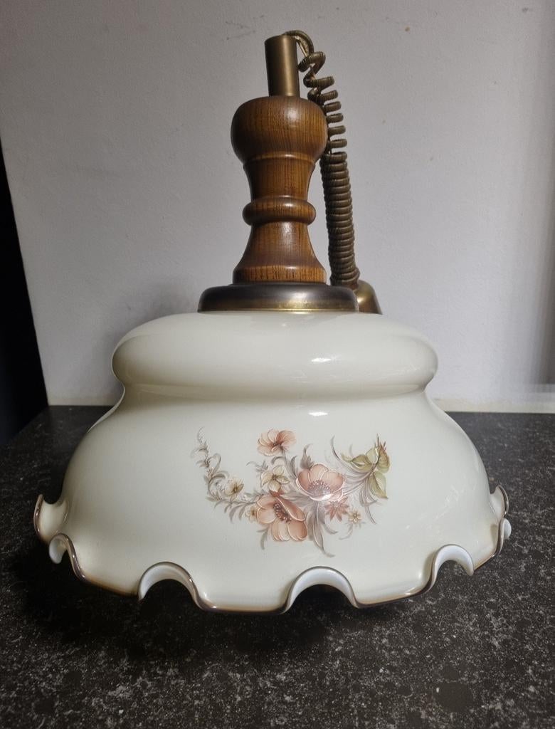 Vintage Lamp met Bloemenmotief, Gebruikt, Vintage, Ophalen of Verzenden, Glas