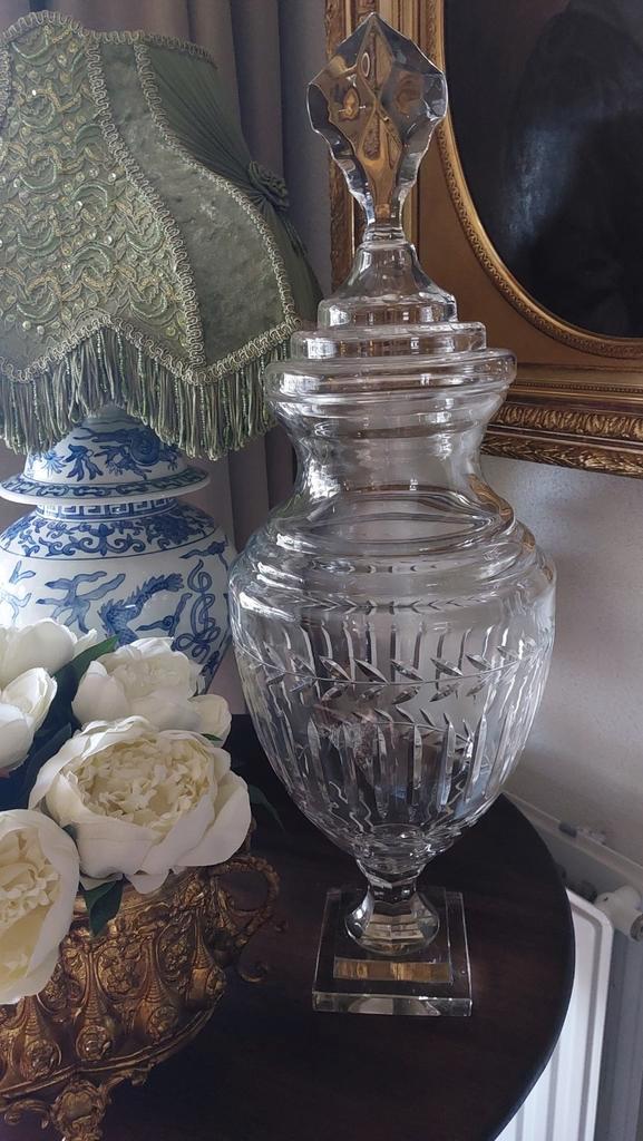 Mooie zeer grote Engelse dekselpot/gemberpot  "65 CM HOOG", Antiek en Kunst, Antiek | Glas en Kristal, Ophalen