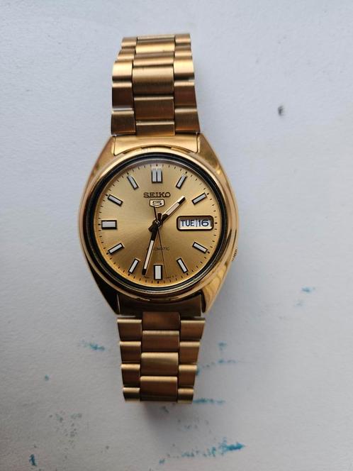 Seiko 5 automatic date  heren horloge verguld, Sieraden, Tassen en Uiterlijk, Horloges | Heren, Zo goed als nieuw, Seiko, Staal
