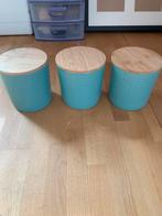 3 voorraadpotten met houten deksel., Ophalen of Verzenden, Zo goed als nieuw