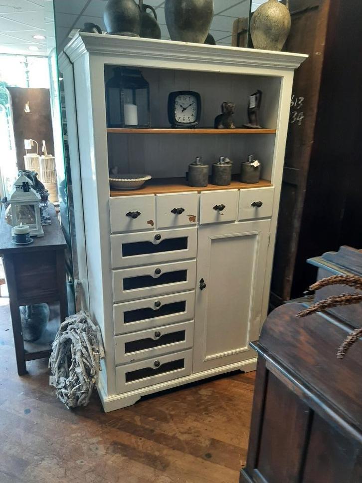 Landelijke wit grenen grutterskast / buffetkast, Huis en Inrichting, Kasten | Buffetkasten, Gebruikt, 150 tot 200 cm, 100 tot 150 cm