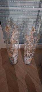 2 gevulde grote glazen vazen, Overige kleuren, Ophalen of Verzenden, Minder dan 50 cm, Glas