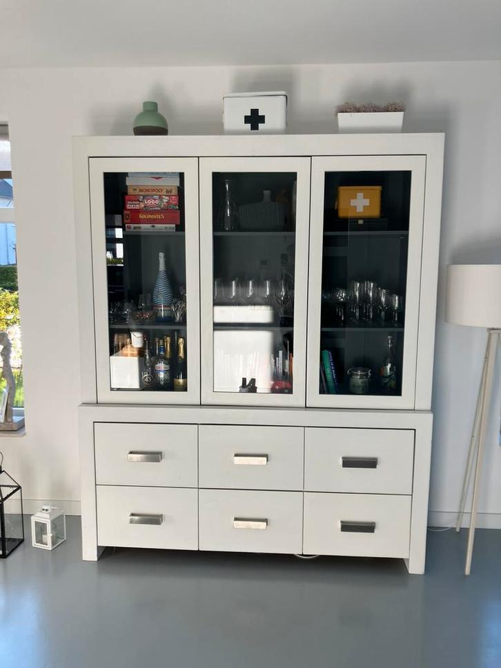 Wandkast, hout, wit/grijs, Huis en Inrichting, Kasten | Vitrinekasten, Gebruikt, 200 cm of meer, 150 tot 200 cm, 25 tot 50 cm