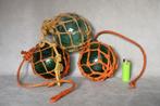 Drie glazen vintage visnet drijfballen   echt oud, Ophalen of Verzenden