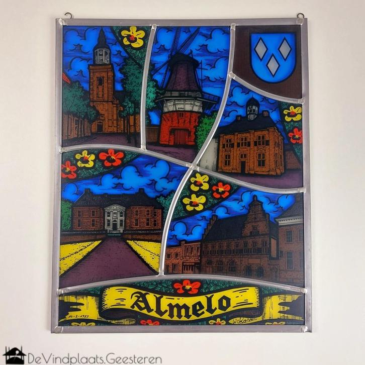 Glas in lood stad Almelo, Antiek en Kunst, Curiosa en Brocante, Ophalen of Verzenden