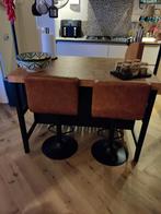 Twee cognac kleurige barkrukken hoogte verstelbaar samen, Huis en Inrichting, Barkrukken, Ophalen, In hoogte verstelbaar, 60 tot 90 cm