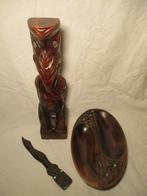 Maori kunst beeld en schaal en brievenopener, Antiek en Kunst, Verzenden