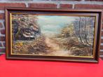 Schilderij landschap met huisje - Olieverf op doek, Antiek en Kunst, Ophalen of Verzenden