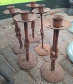 5 Brocante ijzeren kandelaars met platte knoop 25 cm, Antiek en Kunst, Ophalen of Verzenden