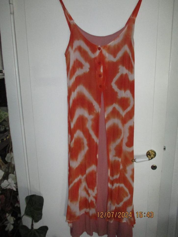 Laatste keer, zwierige zomerjurk met spaghettibandjes, Kleding | Dames, Jurken, Zo goed als nieuw, Maat 38/40 (M), Oranje, Onder de knie