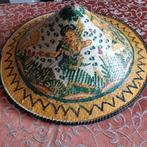 Vintage oosterse rieten boerenhoed beschilderd, Verzenden