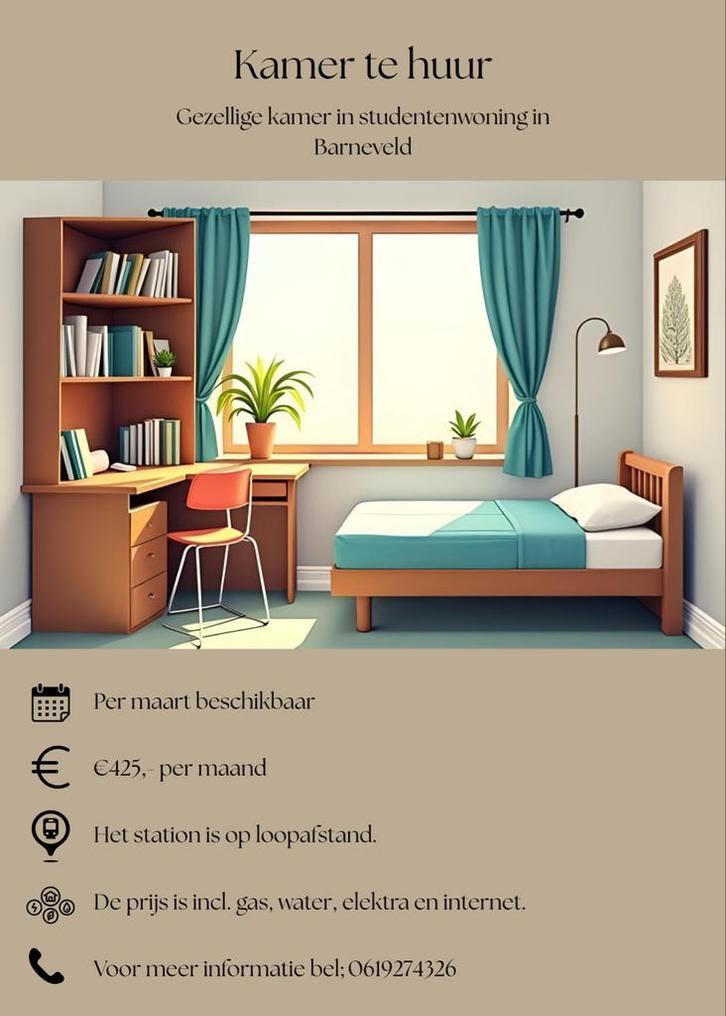 STUDENTEN kamer te huur Barneveld incl., Huizen en Kamers, Kamers te huur