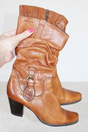 Prachtige Bruin Leren Tamaris Laarsjes s4 (Maat 39) € 45,- beschikbaar voor biedingen