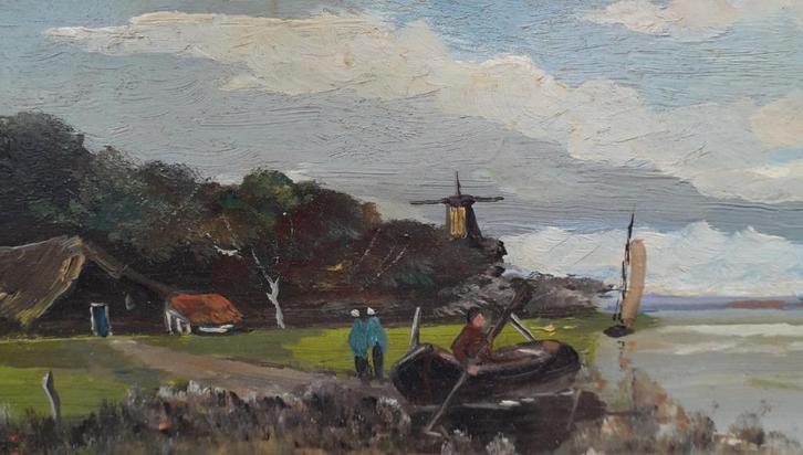 Hollands landschap bij het IJsselmeer, Antiek en Kunst, Kunst | Schilderijen | Klassiek, Ophalen of Verzenden