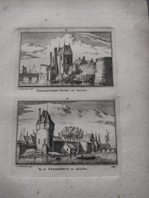 063/064 Haarlem Schalkwijker en Spare Brug Kopergravure dl 3, Antiek en Kunst, Kunst | Etsen en Gravures, Ophalen of Verzenden