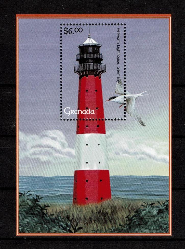 grenada pf blok vuurtorens architectuur lighthouses gebouwen, Postzegels en Munten, Postzegels | Thematische zegels, Postfris