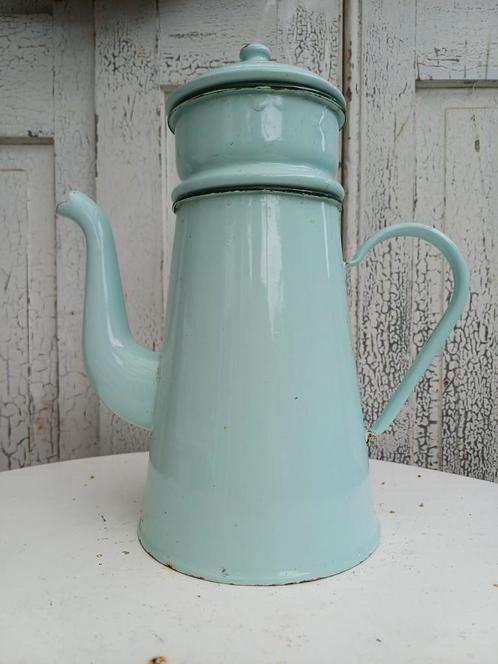 Oude koffiepot, emaille, mintgroen emaille, koffiekan, Antiek en Kunst, Curiosa en Brocante, Ophalen of Verzenden