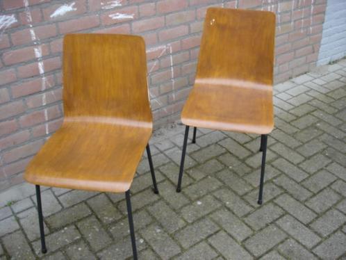 Vintage stoelen FRISO KRAMER EUROIKA Auping jaren 60 plywood, Huis en Inrichting, Stoelen, Gebruikt, Twee, Hout, Metaal, Overige kleuren