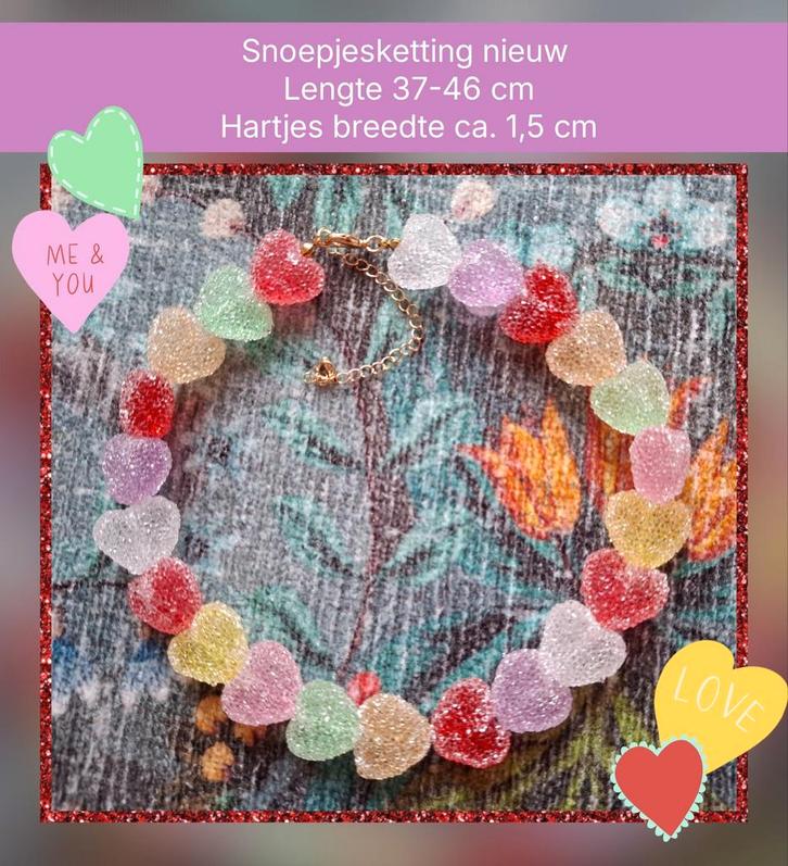 Snoepjesketting hartjes meerkleurig, nieuw, Sieraden, Tassen en Uiterlijk, Kettingen, Nieuw, Kunststof, Overige kleuren, Verstelbaar