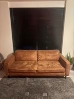 Stijlvolle cognac bank + hocker, Huis en Inrichting, Banken | Bankstellen, Ophalen, Zo goed als nieuw, 75 tot 100 cm