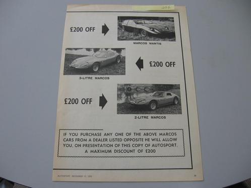 MARC 006 knipsel Marcos Mantis + 3-litre + 2-litre advertent, Boeken, Auto's | Folders en Tijdschriften, Zo goed als nieuw, Overige merken