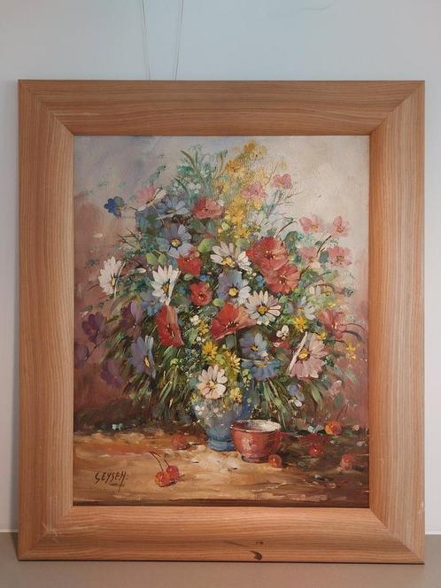 Bloemstilleven, veldboeket, olieverf op doek, Leopold Geysen, Antiek en Kunst, Kunst | Schilderijen | Klassiek, Ophalen of Verzenden