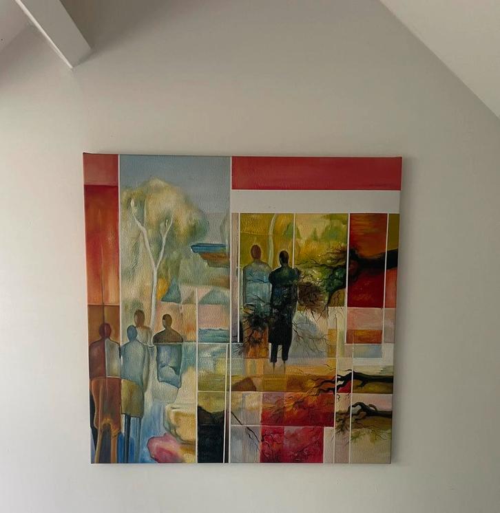 Schilderij kunstenaar abstract rood mensen kunst, Antiek en Kunst, Kunst | Schilderijen | Abstract, Ophalen of Verzenden