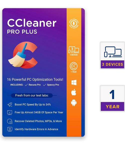 CCleaner Pro | 1 Jaar voor 3 PC’s + hulp & garantie, Computers en Software, Overige Computers en Software, Nieuw, Ophalen